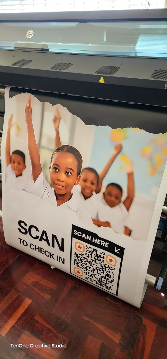 Printed roll-up banner being produced